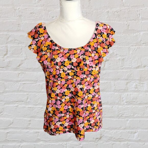 LOFT Flora Multi-Colored Ruffle Neckline Floral Sleeveless Blouse in Size M - Picture 1 of 4
